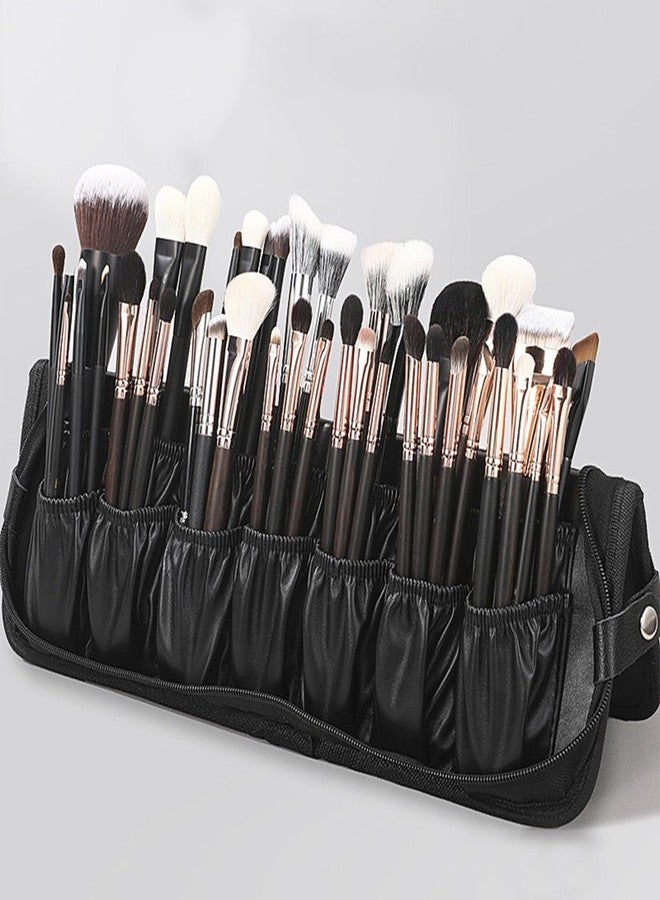 COSHINE Waterproof PU Black Professional Makeup Brush Organizer Bag, 14-HOLE Cosmetic Brushes Stand-Up Design for Organized Storage (Brushes Not Included) - Image 2