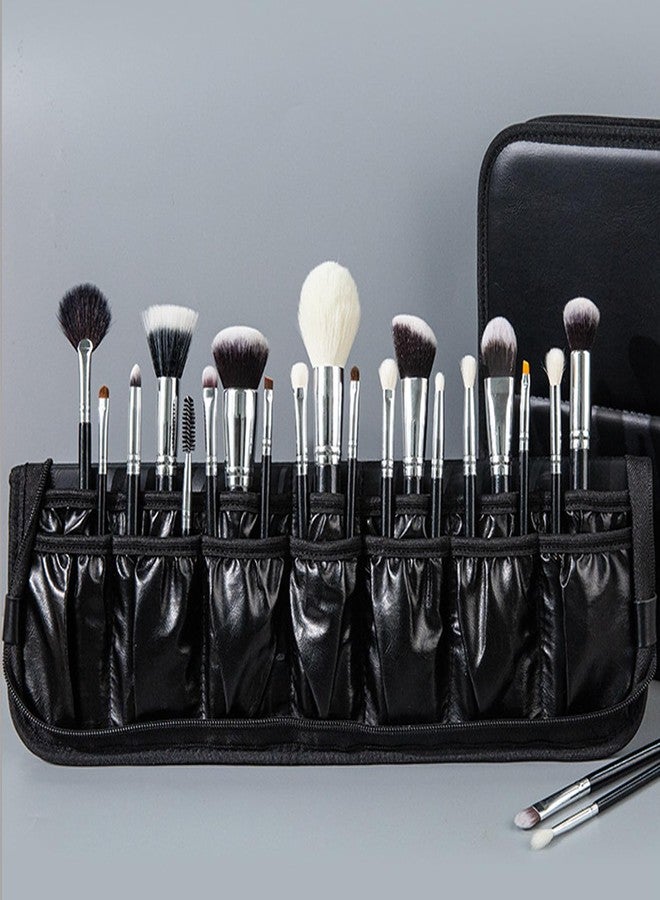 COSHINE Waterproof PU Black Professional Makeup Brush Organizer Bag, 14-HOLE Cosmetic Brushes Stand-Up Design for Organized Storage (Brushes Not Included) - Image 1