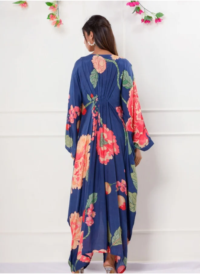 #بي Floral Printed V-Neck Kaftan