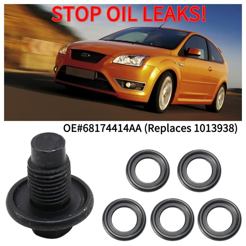M14x1 5 Oil Drain Plug With 5 Gaskets Leak Proof Replacement for Ford Focus 2012 2018 Fusion Mondeo 2007 2020 - Image 1