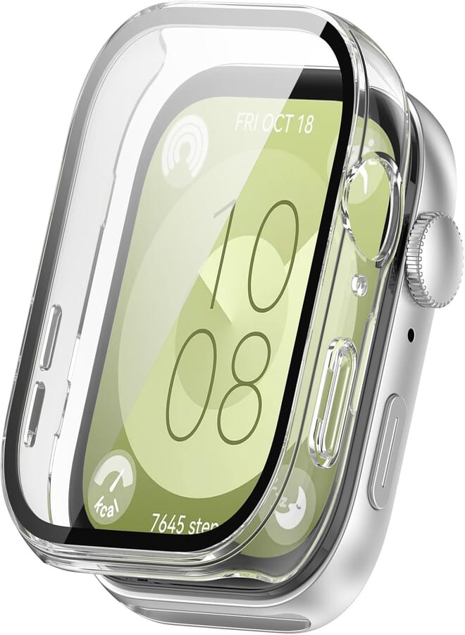 Beauenty for Huawei Watch Fit 3 (2024) Tempered Glass PC Cover 2 In 1 Watch Screen Protector Cover Full Coverage Bumper Case (Clear)
