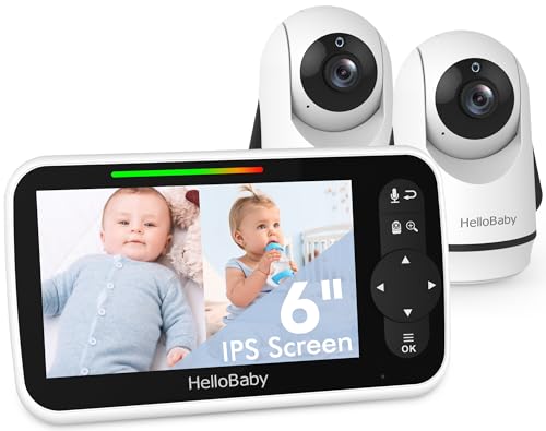 HelloBaby Video Baby Monitor with Upgraded 6 IPS Large Screen Split Screen with 2 Cameras Night Vision and Temprature Monitoring Remote PanTiltZoom Camera NoWiFi - Image 1