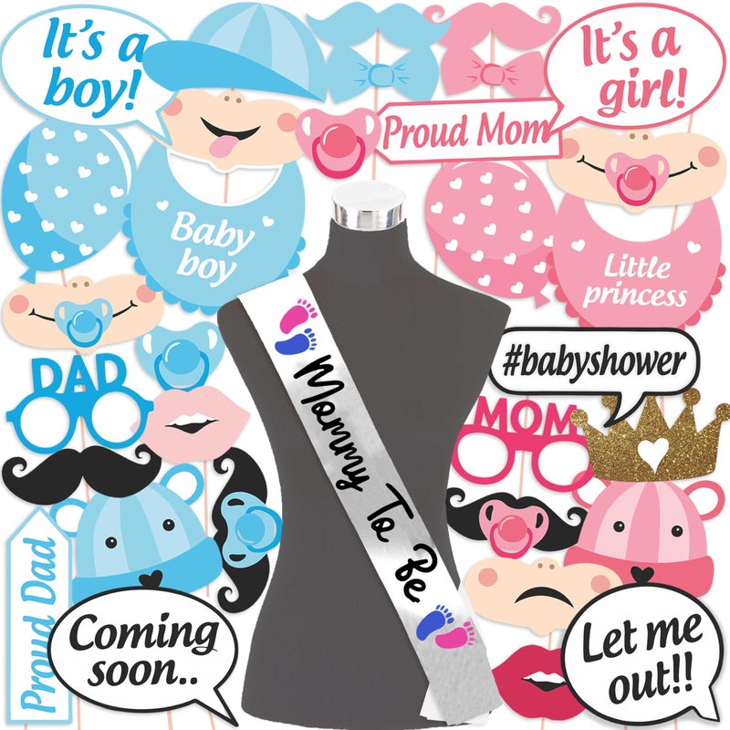 Wobbox Baby Shower Decoration Items| Baby Shower Photo Booth Props for Photoshoot, Mom to Be Satin Sash Daddy to Be Decoration, Godh Bharai Decoration Kit-(FP4866) - Image 1