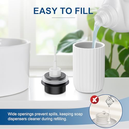 Dlirho Ceramic Foaming Soap Dispenser, 12 oz Bathroom Foam Hand Soap Dispenser, Refillable Lotion Soap Dispenser with Removable Pump for Kitchen Hand Wash Dispenser, Modern Home Decor(2Pack-White) - Image 2