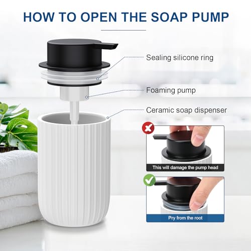Dlirho Ceramic Foaming Soap Dispenser, 12 oz Bathroom Foam Hand Soap Dispenser, Refillable Lotion Soap Dispenser with Removable Pump for Kitchen Hand Wash Dispenser, Modern Home Decor(2Pack-White) - Image 3