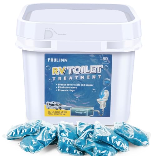 PAULINN RV Toilet Treatment Drop Ins, 50 Packs Septic Tank Treatment Pods Holding Tank Deodorizer for RV Black & Grey Water Tank Camper Marine Boat Camping - Image 1