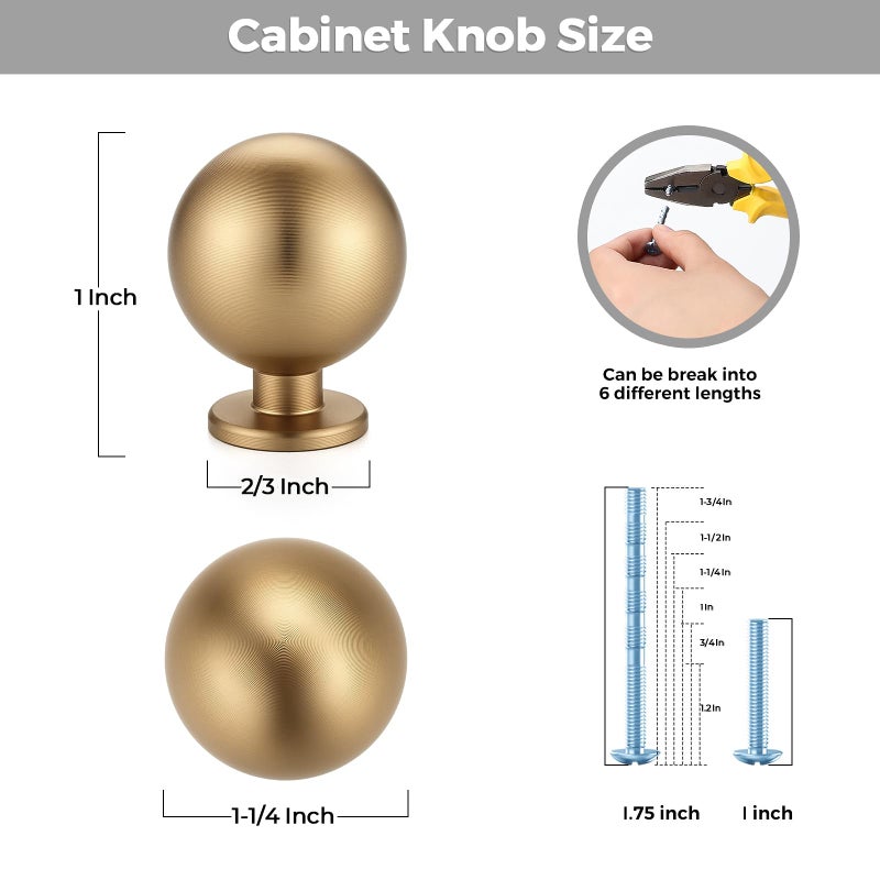 Ravinte Decor 12 Pack Champagne Bronze Cabinet Knobs, Round Ball Drawer Knobs for Cabinets and Dressers, 1" Diameter - Image 3