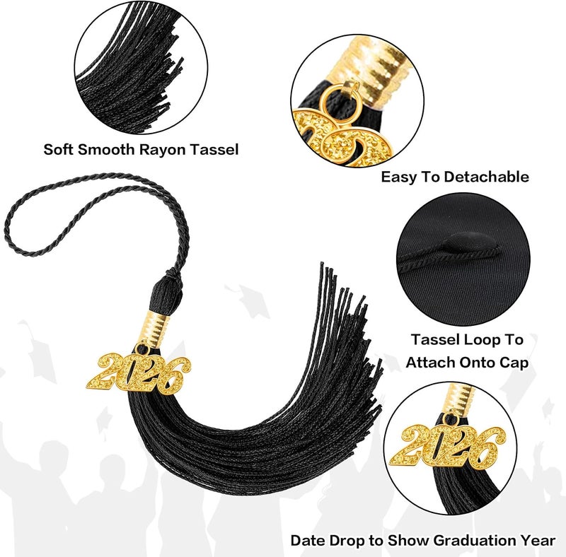 RHOttbiy 2026 Graduation Tassel, 2026 Tassel Graduation, 2026 Tassels for Graduations Cap with 2026 Year Gold Charms for Graduate Cap,Black Graduations Tassels for Class of 2026 Graduate Ceremonies Accessories - Image 4