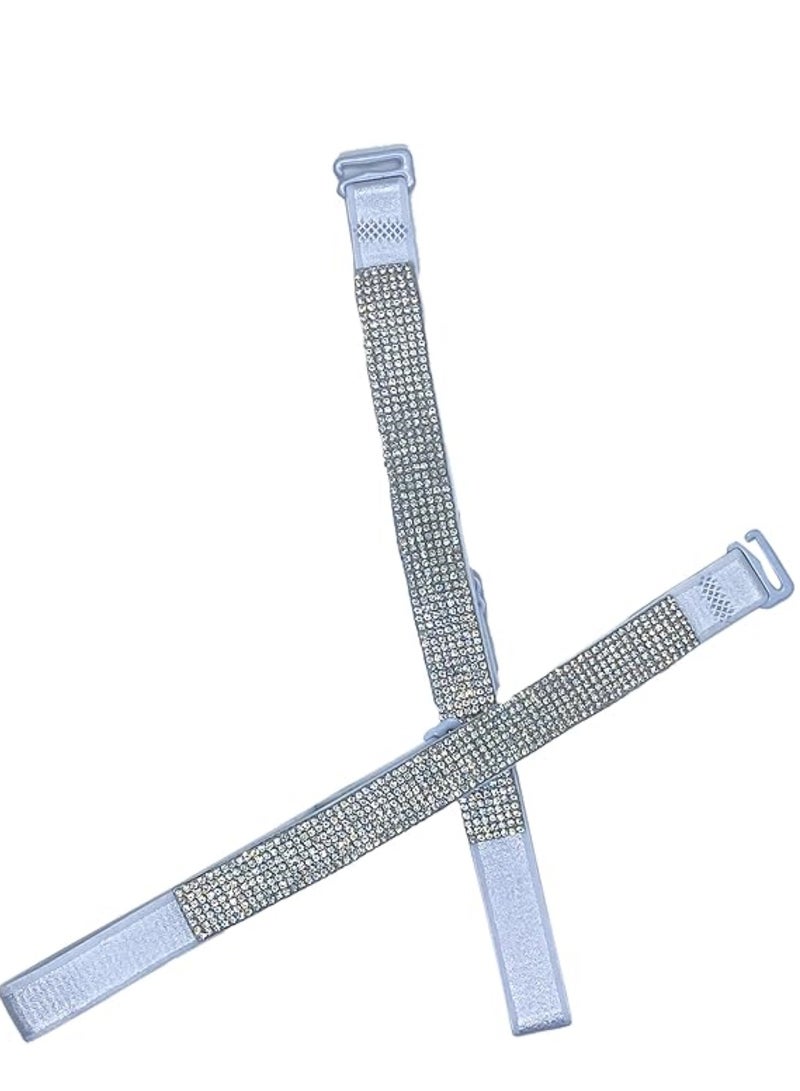 1 Pair Ladies Crystal Embellished Bra Straps Metal Adjustable White Bra Shoulder Straps - Image 2