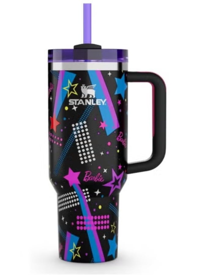Stanley Barbie x Stanley ’80s Rockers Quencher 40 OZ | Limited Edition Stainless Steel Tumbler with Neon Retro Design | BPA-Free, Leak-Proof Lid, Reusable Straw & Handle | Double-Wall Vacuum Insulated for Hot & Cold Drinks | Eco-Friendly Hydration Mug | Collector's Packaging - Image 1