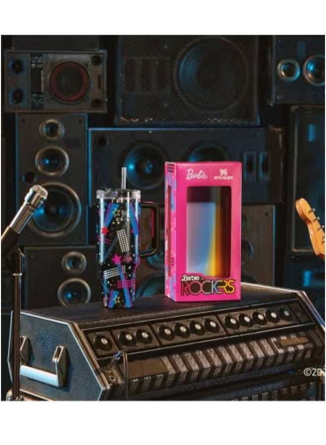 Stanley Barbie x Stanley ’80s Rockers Quencher 40 OZ | Limited Edition Stainless Steel Tumbler with Neon Retro Design | BPA-Free, Leak-Proof Lid, Reusable Straw & Handle | Double-Wall Vacuum Insulated for Hot & Cold Drinks | Eco-Friendly Hydration Mug | Collector's Packaging - Image 3