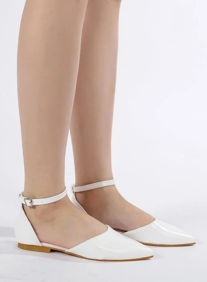 Sneak-a-Peek Solid Ankle Strap Pointed Toe Shoes by Styli