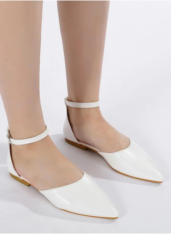 Sneak-a-Peek Solid Ankle Strap Pointed Toe Shoes by Styli
