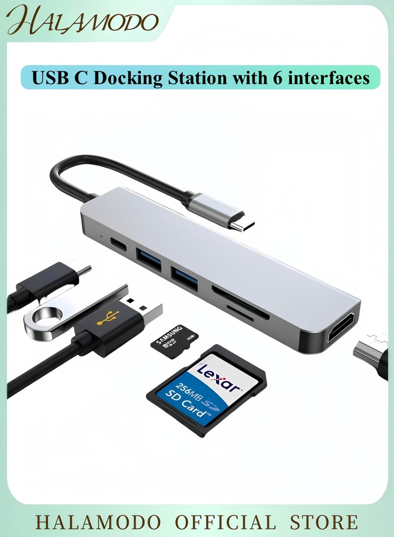 HALAMODO USB C Docking Station for Monitor TV, USB-C Hub HDMI Dongle for Laptop, Micro SD Card Reader USBC Dock for Chromebook, USB C to HDMI Multiport Adapter for MacBook pro iPad iPhone 15 - Image 1