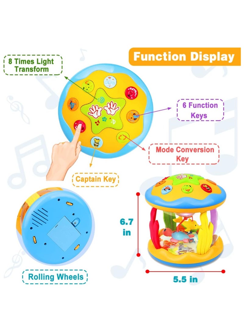 متجر الفرح ألعاب أطفال من عمر 6 إلى 12 شهرًا - ألعاب تعليمية موسيقية للأطفال الرضع من عمر 1+ ألعاب محيطية دوارة مضيئة للأطفال الصغار من عمر 1+ هدايا للأولاد والبنات باللون الأصفر - Image 2