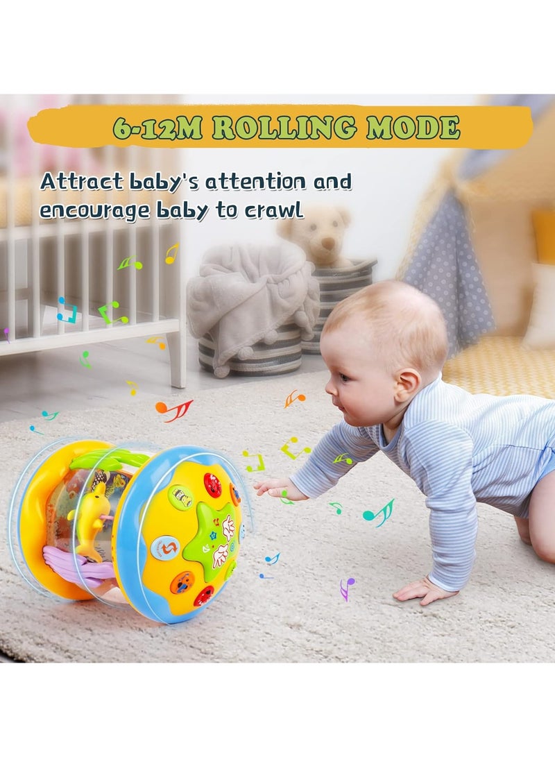 متجر الفرح ألعاب أطفال من عمر 6 إلى 12 شهرًا - ألعاب تعليمية موسيقية للأطفال الرضع من عمر 1+ ألعاب محيطية دوارة مضيئة للأطفال الصغار من عمر 1+ هدايا للأولاد والبنات باللون الأصفر - Image 3
