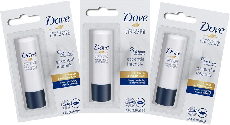 Dove Lip Balm Stick Nourishing Lipcare 3x 48g Essential Intensiv Lip Care Pack of 3