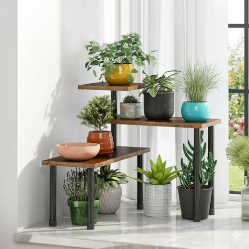 RIZIK STORE® 3-Tier Countertop Organizer, Adjustable Kitchen Corner Shelf, Spice Storage Rack for Bathroom, Coffee Station & Over-Sink Organization (Rustic Brown, 3 Tier) - Image 3
