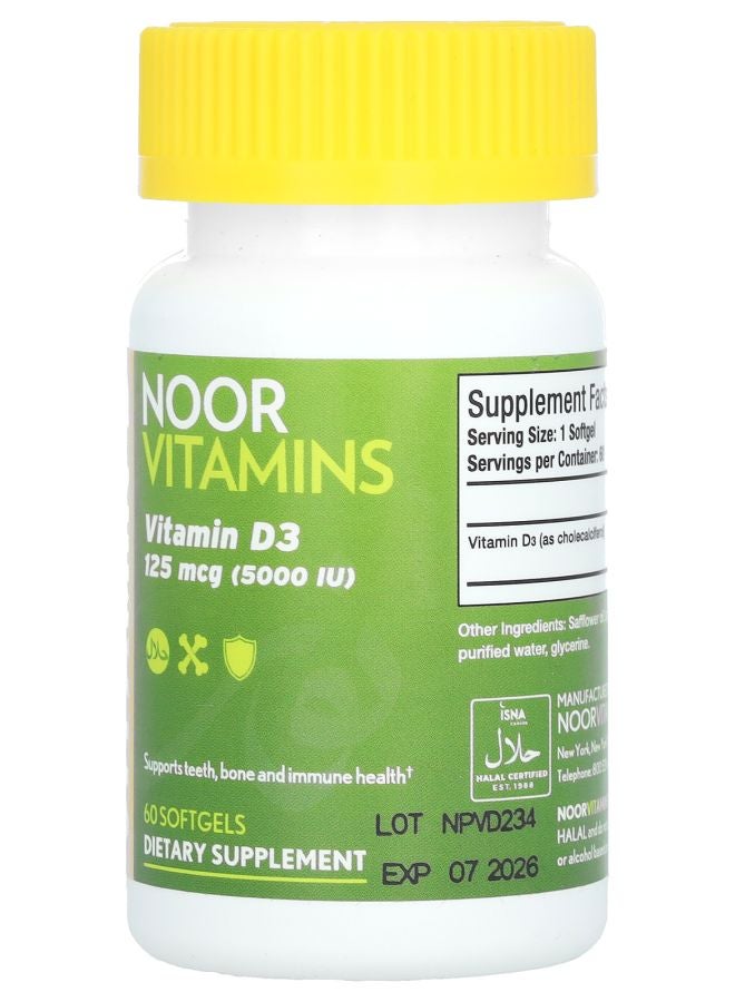 Noor Vitamins Vitamin D3 125 mcg (5000 IU) 60 Softgels - Image 2