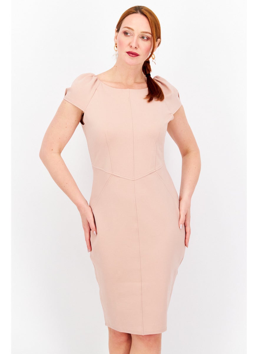 Closet London - Women Solid Midi Dress, Blush - Image 1