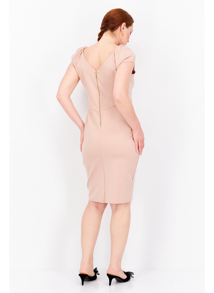 Closet London - Women Solid Midi Dress, Blush - Image 1