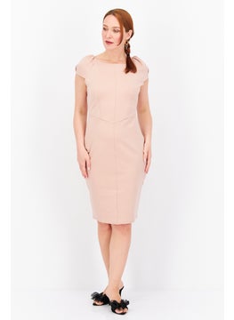 Women Solid Midi Dress, Blush