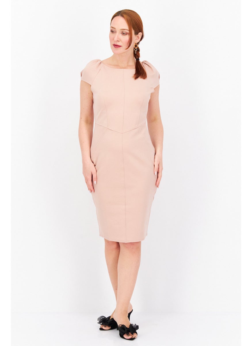 Closet London - Women Solid Midi Dress, Blush - Image 1