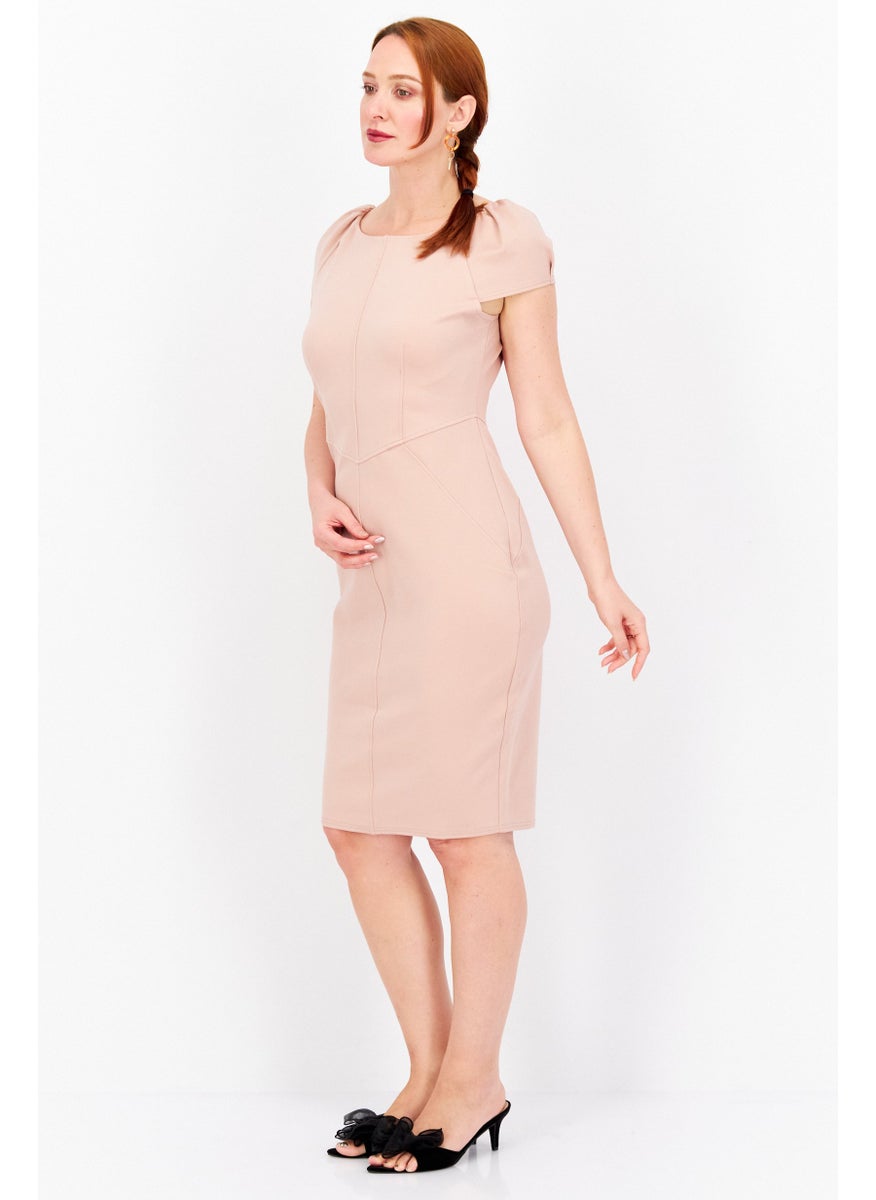 Closet London - Women Solid Midi Dress, Blush - Image 1