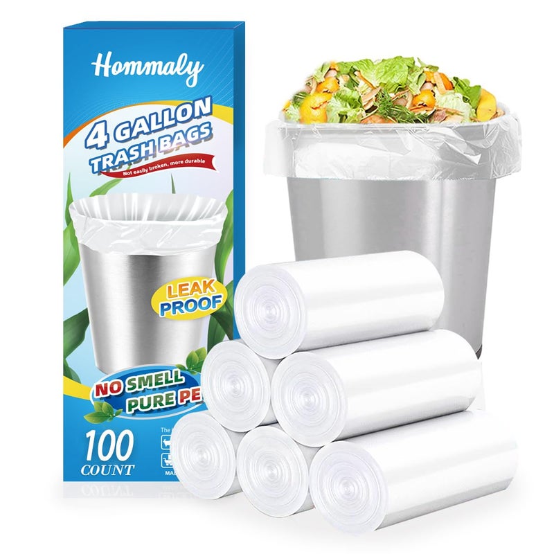 HOMMALY 4 Gallon 100pcs Small Clear Trash Bags Strong Clear Garbage Bags, Bathroom Trash Can Bin Liners, Plastic Bags for Office Home Kitchen, Waste Basket Liner, Fit 12-15 Liter, 3-4 Galï¼ˆ4G100-Clearï¼‰ - Image 1