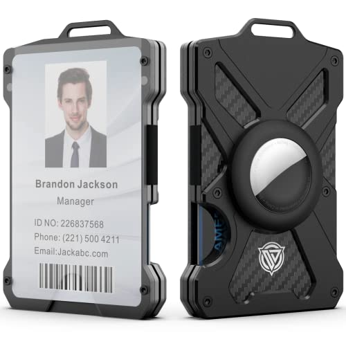 Oaridey Airtag Wallet(No Airtag) with Clear ID Card Holder, Slim Wallet with Airtag Holder, Minimalist Wallet for Men, Carbon Fiber Wallet, RFID Blocking, Ultra-Thin Tactical Wallet- Black - Image 1