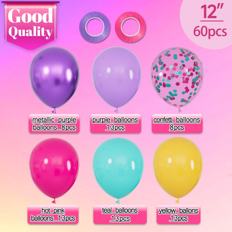 KAWKALSH Pink Blue Purple Balloon, 68 Pcs 12 Inches Hot Pink Metallic Purple Teal Yellow Balloons Confetti Balloons for Kids Magic Theme Birthday Decoration Baby Shower Engagement Party Supplies - Image 2