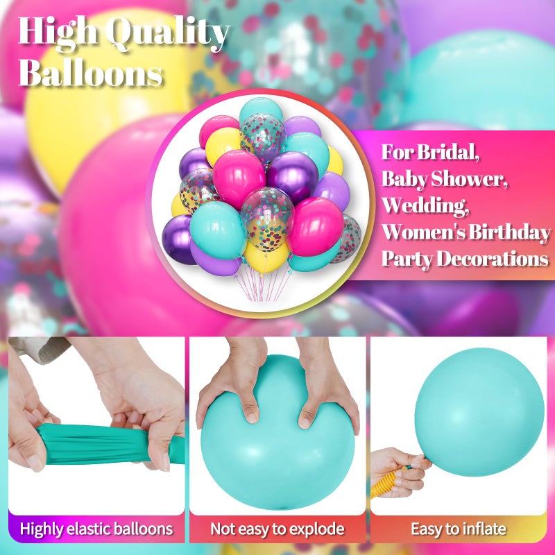 KAWKALSH Pink Blue Purple Balloon, 68 Pcs 12 Inches Hot Pink Metallic Purple Teal Yellow Balloons Confetti Balloons for Kids Magic Theme Birthday Decoration Baby Shower Engagement Party Supplies - Image 3