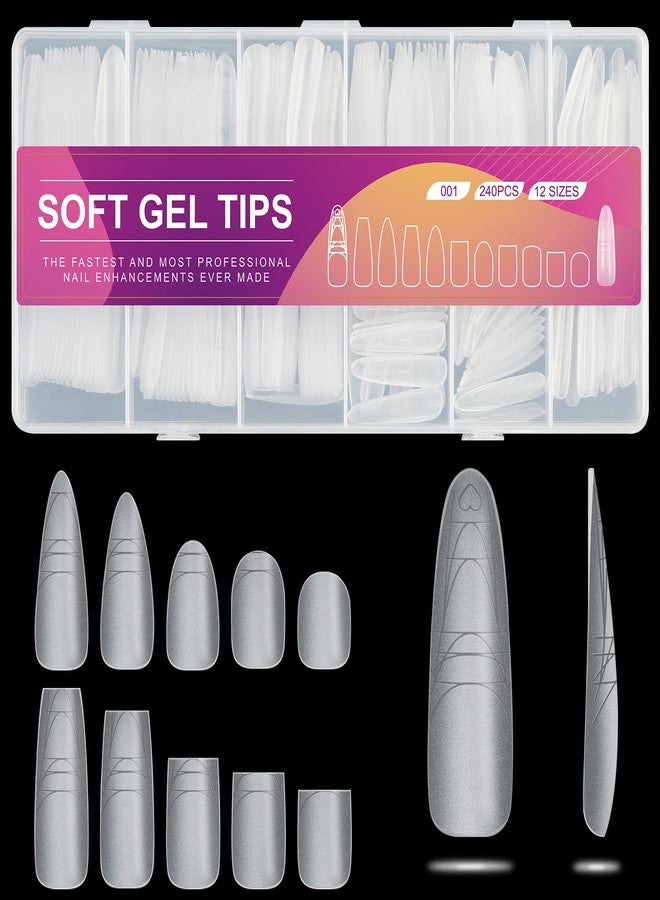 U-Shinein Guiding Line Nail Tips Seamless Precise Positioning Acrylic Extension Scale Line Long Coffin Stiletto Almond Square Soft Gel Tips Full Matte Salon Artificial Nails 240PCS 12 Sizes 01 - Image 1