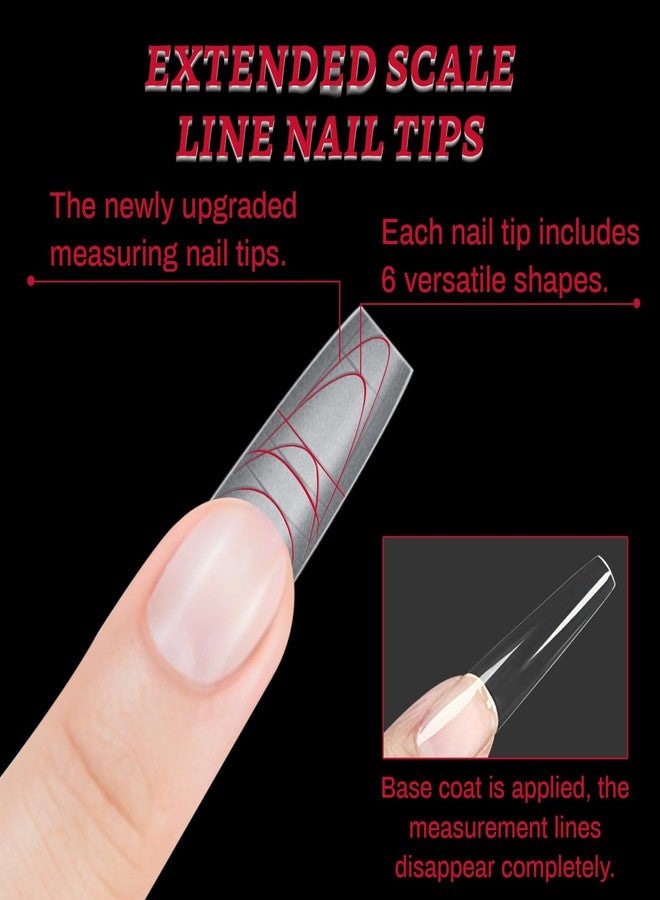 U-Shinein Guiding Line Nail Tips Seamless Precise Positioning Acrylic Extension Scale Line Long Coffin Stiletto Almond Square Soft Gel Tips Full Matte Salon Artificial Nails 240PCS 12 Sizes 01 - Image 2
