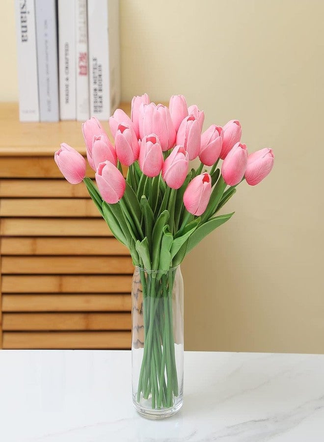 PlantaZee Artificial Tulips, Realistic and Real Touch Rubber Bouquets for Table Decor Home Room Kitchen Cafe Office Party Wedding Gift Christmas Decor, Bunch of 5pc Flower (Without Vase) (Baby Pink) - Image 2
