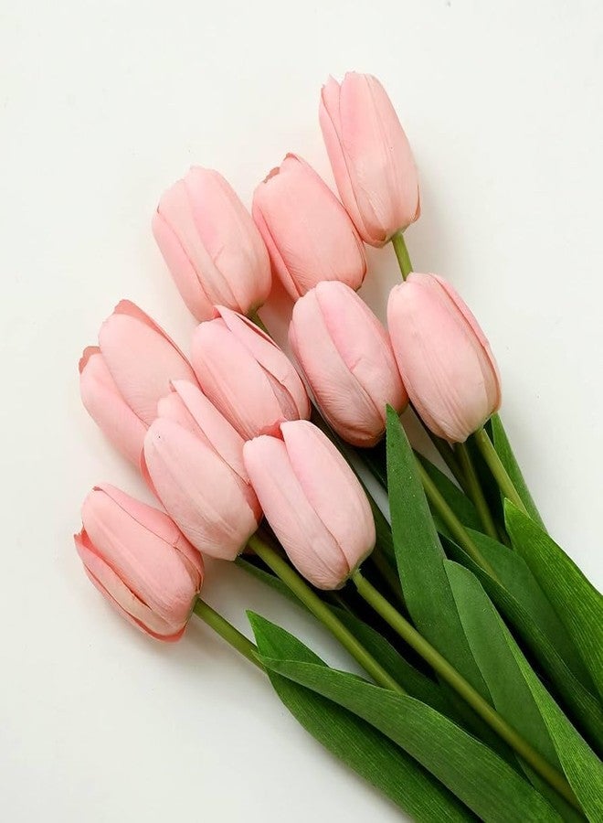 PlantaZee Artificial Tulips, Realistic and Real Touch Rubber Bouquets for Table Decor Home Room Kitchen Cafe Office Party Wedding Gift Christmas Decor, Bunch of 5pc Flower (Without Vase) (Baby Pink) - Image 4
