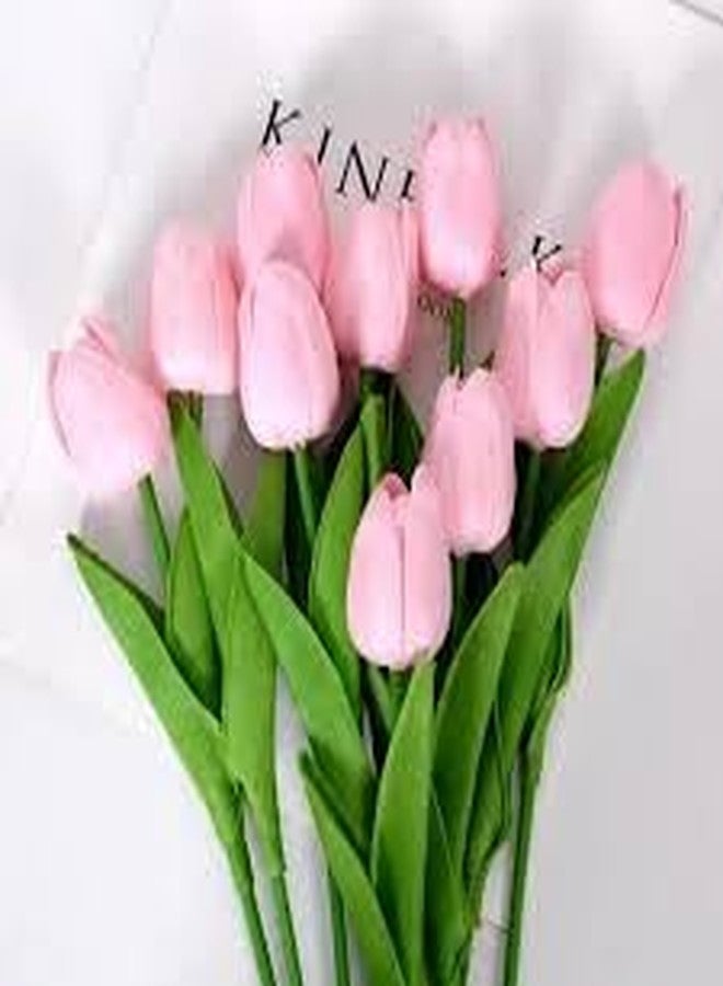 PlantaZee Artificial Tulips, Realistic and Real Touch Rubber Bouquets for Table Decor Home Room Kitchen Cafe Office Party Wedding Gift Christmas Decor, Bunch of 5pc Flower (Without Vase) (Baby Pink) - Image 5