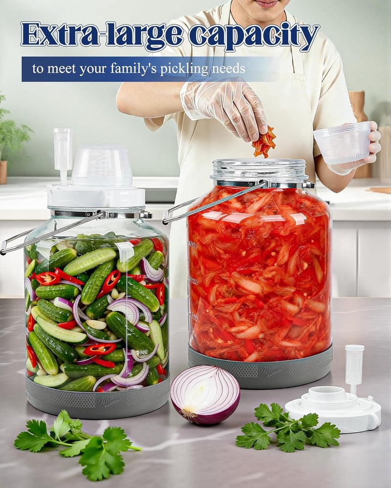Daitouge 5 Gallon Glass Large Fermentation Jars, Wide Mouth Mason Jar for Mead Making, Brewing, Glass Water Jug with Stainless Handles, Leak-proof Pickle Jars Kimchi Container - Image 3