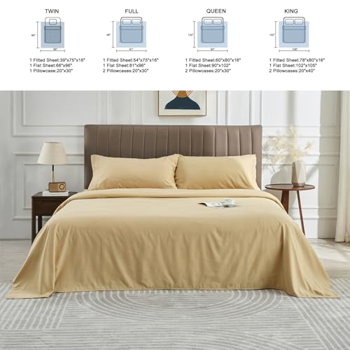 WODFAMY Microfiber Easy Fit Queen Size Bed Sheet Set Extra Soft Deep Pockets Luxury Hotel 4 Piece Set Beige Bed Sheets Queen Sheets - Image 2