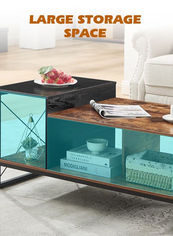 مساحة عمار طاولة مركزية، طاولة قهوة خشبية من طبقتين مع رف تخزين لغرفة المعيشة، أو مكتب الاستقبال، بإطار معدني وسطح طاولة خشبي، بتصميم عصري - Image 3