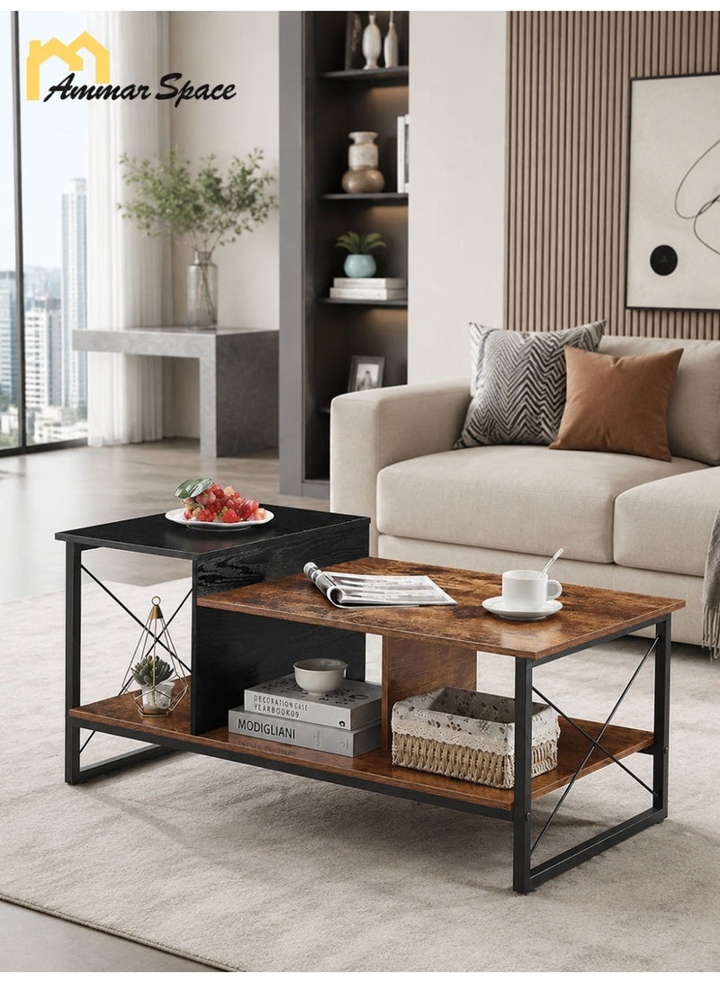 Ammar Space Center Table,Wood 2-Tier Coffee Table with Storage Shelf for Living Room,Office Reception, Metal Frame & Wooden Tabletop, Modern Design - Image 1