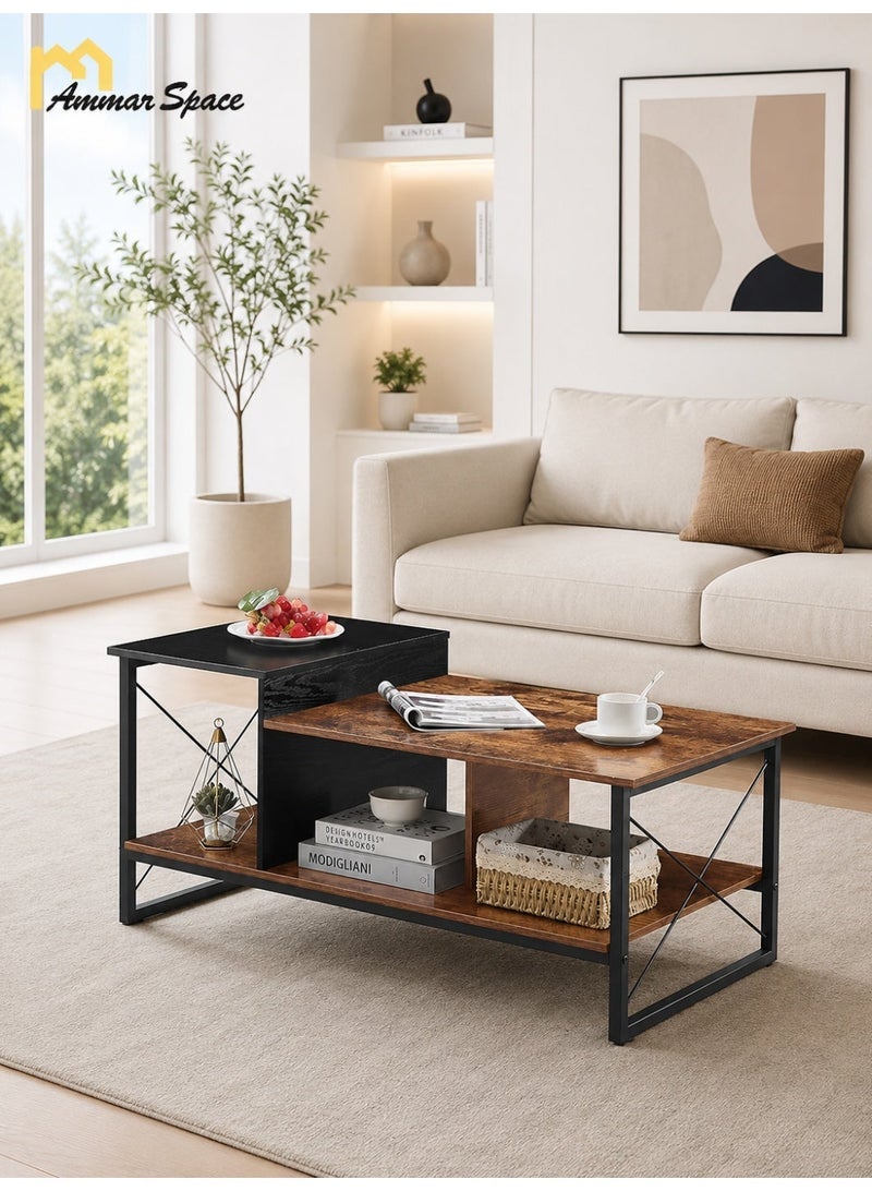 Ammar Space Center Table,Wood 2-Tier Coffee Table with Storage Shelf for Living Room,Office Reception, Metal Frame & Wooden Tabletop, Modern Design - Image 2