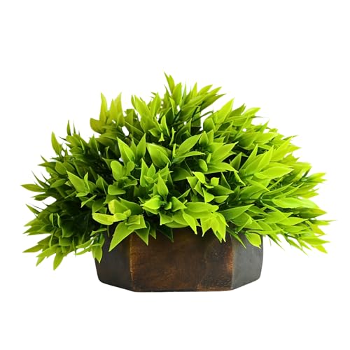 fancymart Artificial Green Leaves Plant in Wood Hexagon Pot - 18cm Height - Home & Office Decor Elegant Potted Plant for Tabletop Enhancement - Image 5