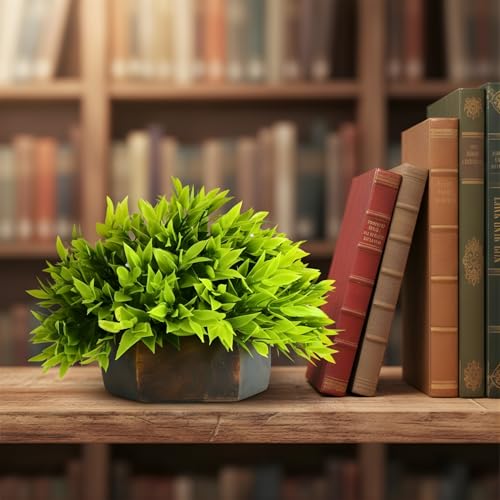 fancymart Artificial Green Leaves Plant in Wood Hexagon Pot - 18cm Height - Home & Office Decor Elegant Potted Plant for Tabletop Enhancement - Image 3