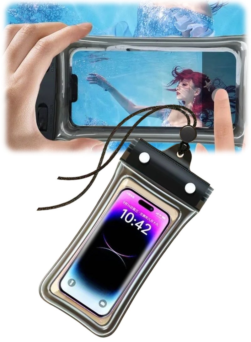 تشو داي جراب هاتف مقاوم للماء، جراب هاتف قابل للطفو ومقاوم للماء مع شاشة تعمل باللمس، جراب هاتف محمول عالمي مقاوم للماء IPX8، للتصوير تحت الماء، للسباحة، والتجديف، والغوص، لجميع الموديلات (أسود) - Image 1