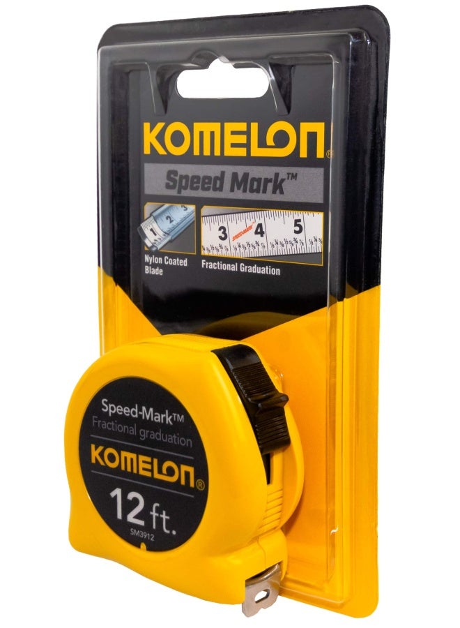 Komelon SM3912 Speed Mark Acrylic Coated Steel Blade Tape Measure 12-Inch by 5/8-Inch, Yellow Case - Image 2