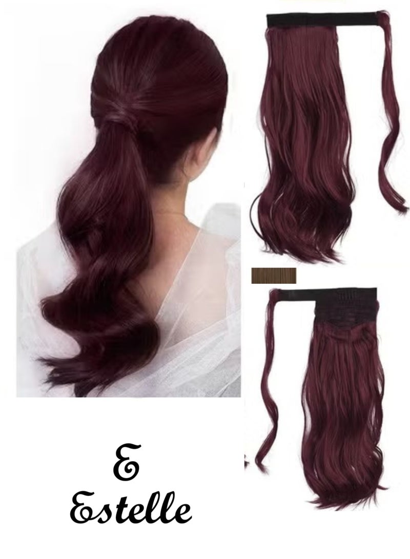 إستيل وصلة ذيل حصان مجعد 15 بوصة مقاومة للحرارة الاصطناعية الطبيعية المتموجة التفاف حول ذيل حصان وصلات شعر للنساء عنابي - Image 1