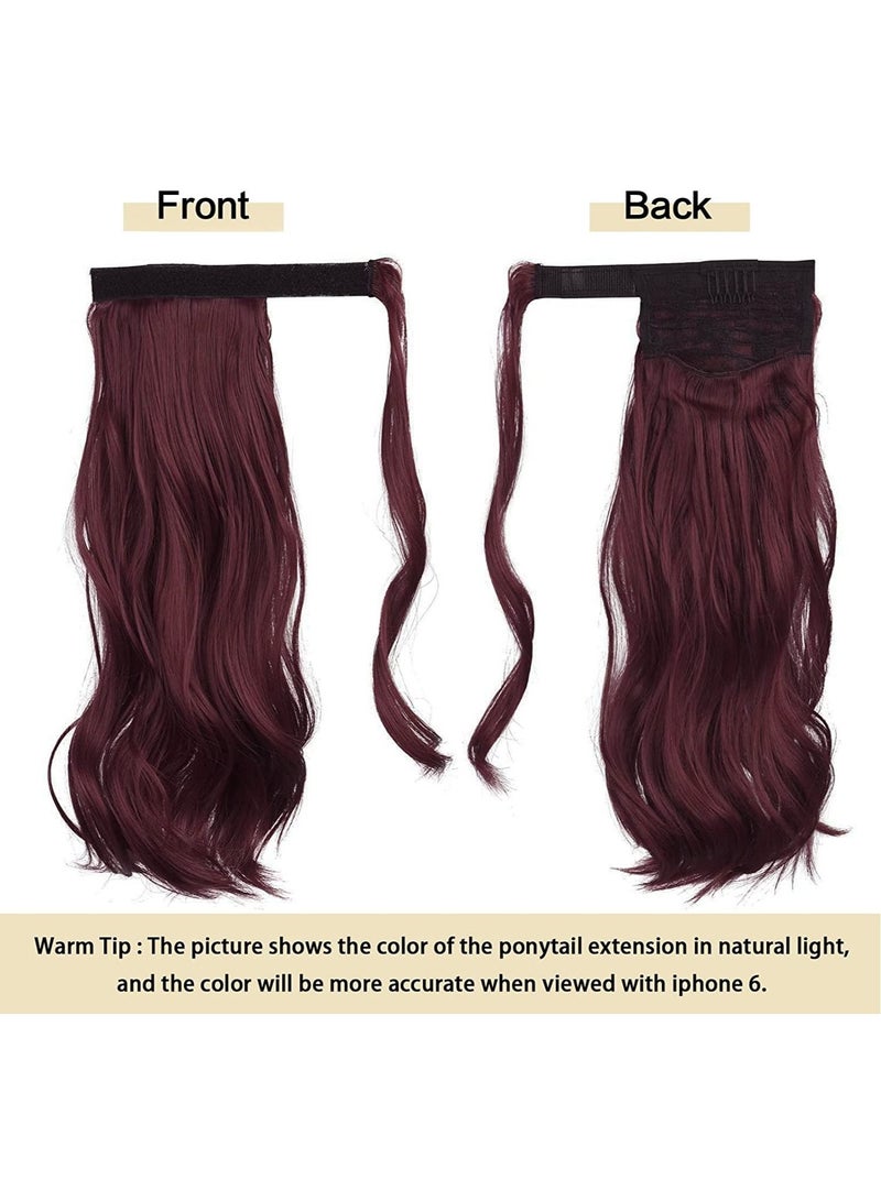 إستيل وصلة ذيل حصان مجعد 15 بوصة مقاومة للحرارة الاصطناعية الطبيعية المتموجة التفاف حول ذيل حصان وصلات شعر للنساء عنابي - Image 2