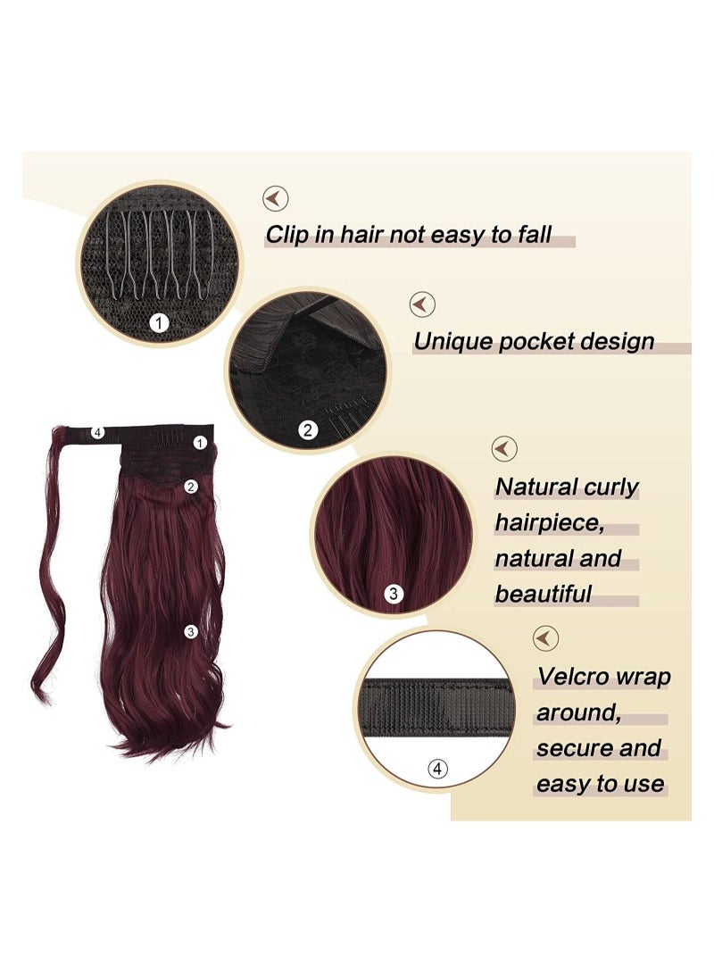 إستيل وصلة ذيل حصان مجعد 15 بوصة مقاومة للحرارة الاصطناعية الطبيعية المتموجة التفاف حول ذيل حصان وصلات شعر للنساء عنابي - Image 3