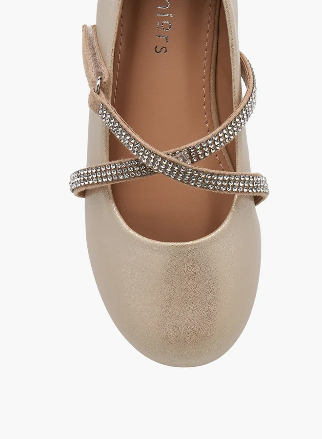 JUNIORS Girls Embellished Mary Jane Shoes with Hook and Loop Closure